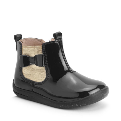 Start Rite Wonderland Black Patent/gold Girls Zip-up First Chelsea Boots