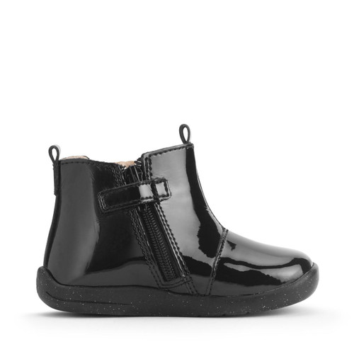 Start Rite Wonderland Black Patent/gold Girls Zip-up First Chelsea Boots