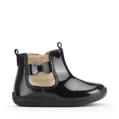 start rite Wonderland Black patent/gold girls zip-up first Chelsea boots