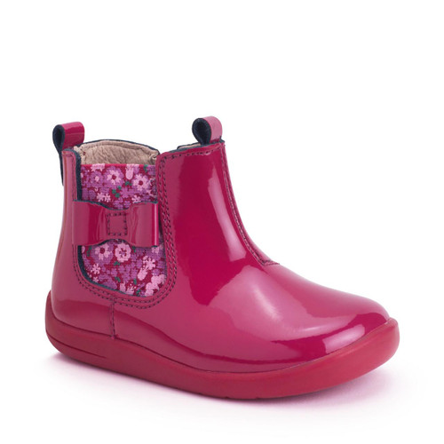 Start Rite Wonderland Cherry Red Patent Floral Girls Zip-up First Chelsea Boots
