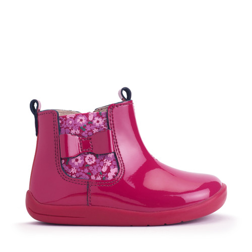 start rite Wonderland Cherry red patent floral girls zip-up first Chelsea boots
