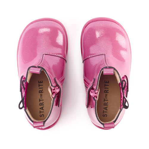 Start Rite Wonderland Rose Pink Glitter Patent Girls Zip-up Boots
