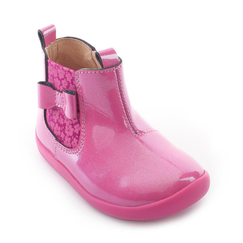 Start Rite Wonderland Rose Pink Glitter Patent Girls Zip-up Boots