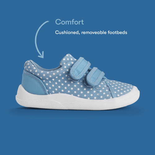 Start Rite Wriggles Double Bar Blue Polka Dot Girls Rip-tape First Walking Shoes