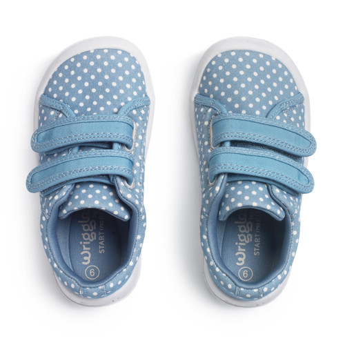 Start Rite Wriggles Double Bar Blue Polka Dot Girls Rip-tape First Walking Shoes