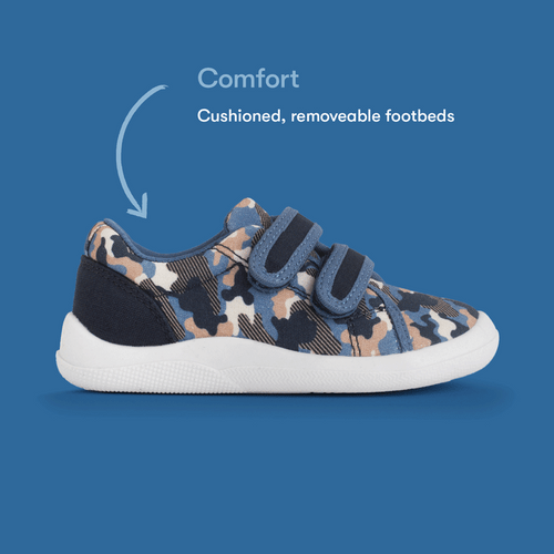 Start Rite Wriggles Double Bar Navy Camo Boys And Girls Rip-tape First Walking Shoes