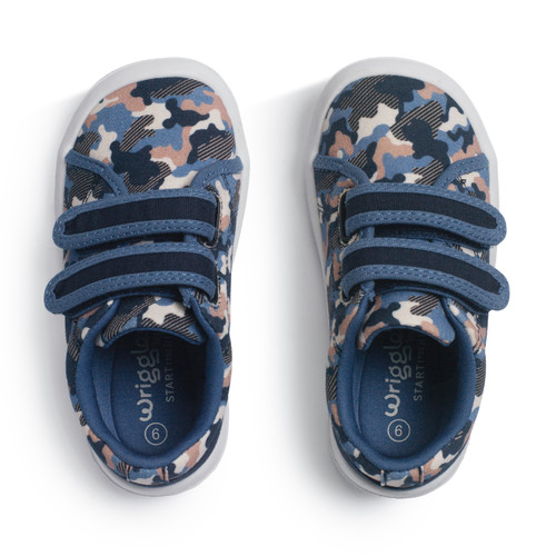 Start Rite Wriggles Double Bar Navy Camo Boys And Girls Rip-tape First Walking Shoes