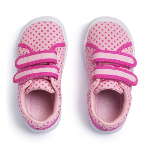 Start Rite Wriggles Double Bar Pink Polka Dot Girls Rip-tape First Walking Shoes