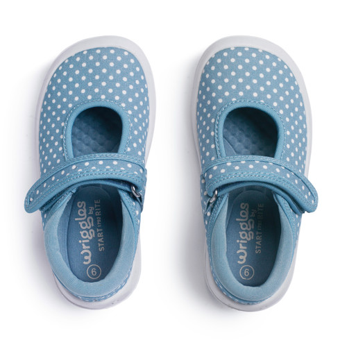 Start Rite Wriggles Mary Jane Blue Polka Dot Girls Rip-tape First Walking Shoes