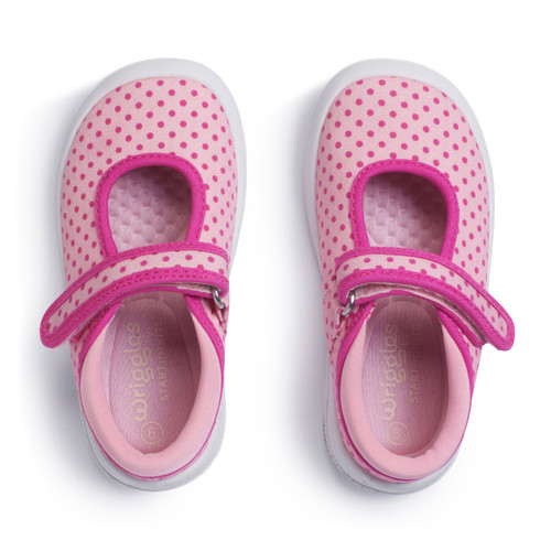 Start Rite Wriggles Mary Jane Pink Polka Dot Girls Rip-tape First Walking Shoes