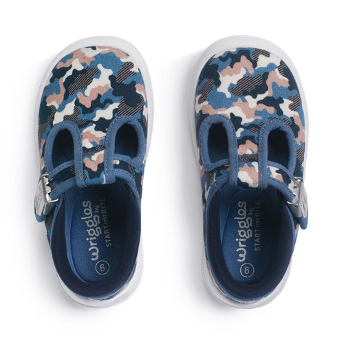 Start Rite Wriggles T-bar Navy Camo Print Buckle First Walking Shoes