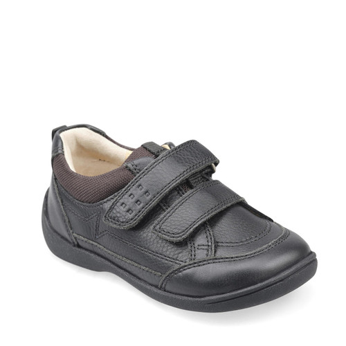 Start Rite Zigzag Black Leather Boys Rip-tape First School Shoes