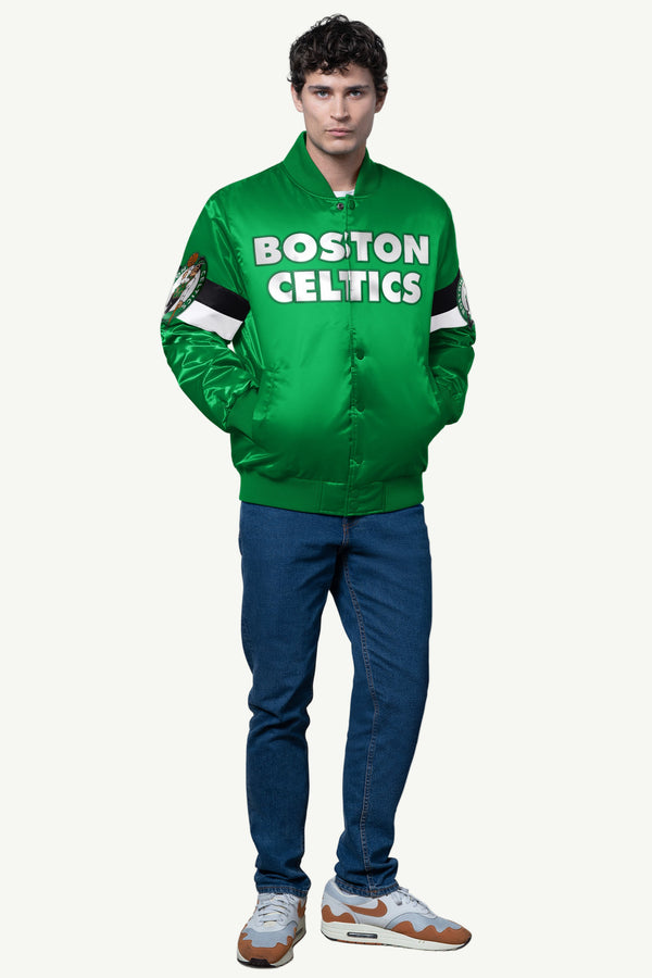 Starter MENS BOSTON CELTICS TRIPLE OPTION SATIN VARSITY JACKET