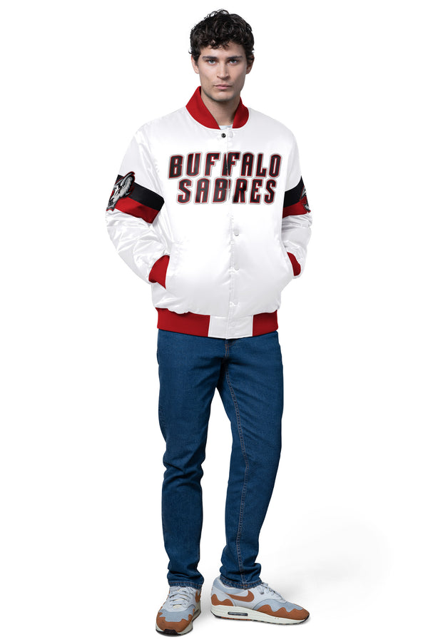 Starter MENS BUFFALO SABRES TRIPLE OPTION SATIN VARSITY JACKET