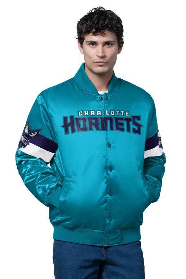 starter MENS CHARLOTTE HORNETS TRIPLE OPTION SATIN VARSITY JACKET