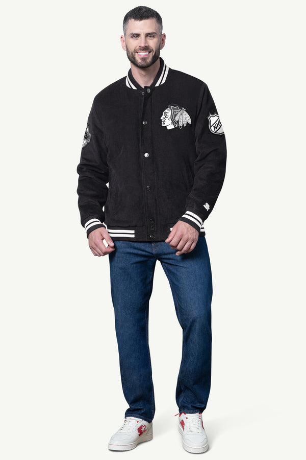Starter MENS CHICAGO BLACKHAWKS BLACKOUT CORDUROY VARSITY JACKET