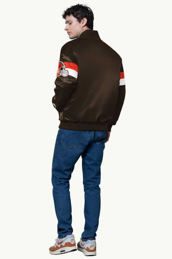 Starter MENS CLEVELAND BROWNS TRIPLE OPTION SATIN VARSITY JACKET