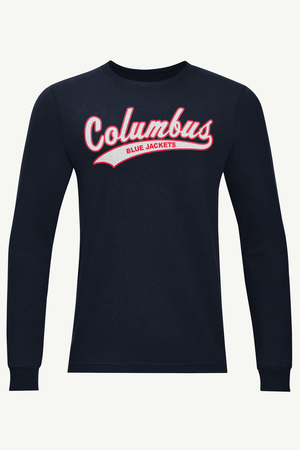 starter MENS COLUMBUS BLUE JACKETS TAILSWEEP LONG SLEEVE T SHIRT