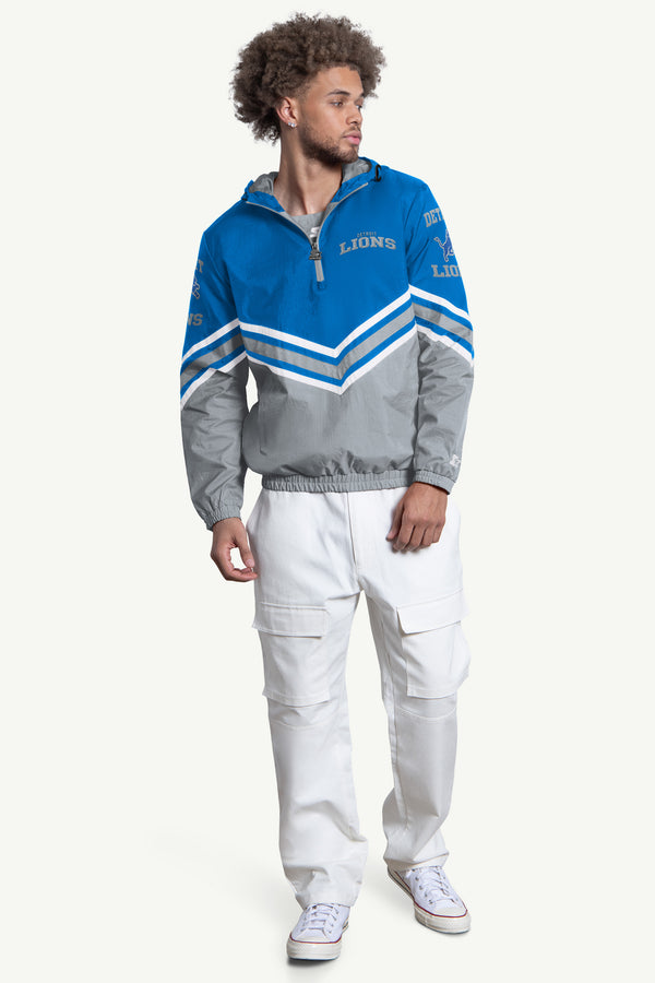 Starter MENS DETROIT LIONS FAIR PLAY HALF ZIP HOODED PULLOVER