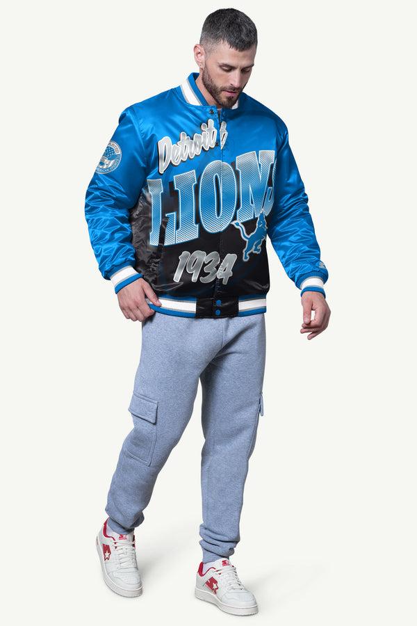 Starter MENS DETROIT LIONS PASS RUSH SATIN VARSITY JACKET