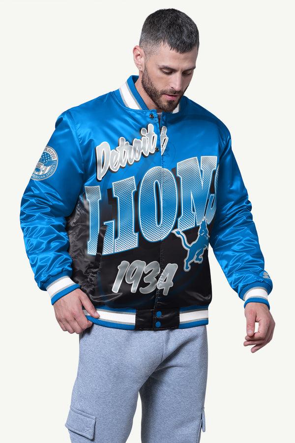 starter MENS DETROIT LIONS PASS RUSH SATIN VARSITY JACKET