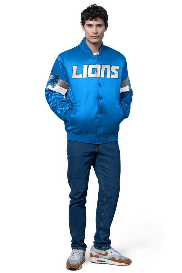 Starter MENS DETROIT LIONS TRIPLE OPTION SATIN VARSITY JACKET