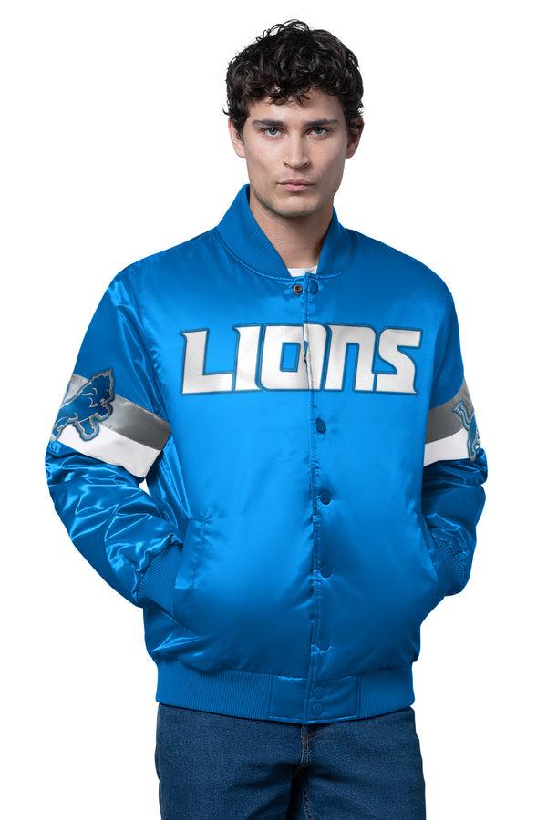 starter MENS DETROIT LIONS TRIPLE OPTION SATIN VARSITY JACKET