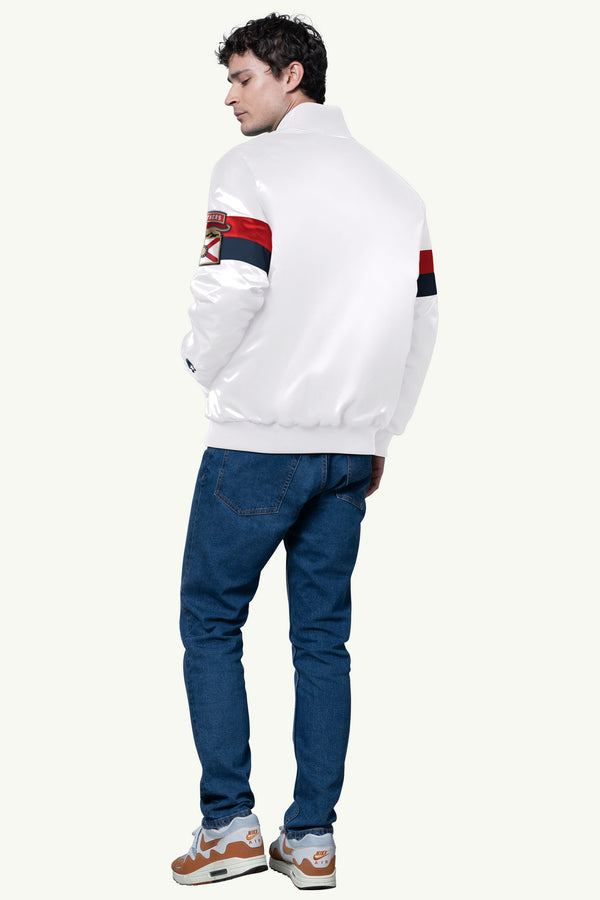 Starter MENS FLORIDA PANTHERS TRIPLE OPTION SATIN VARSITY JACKET