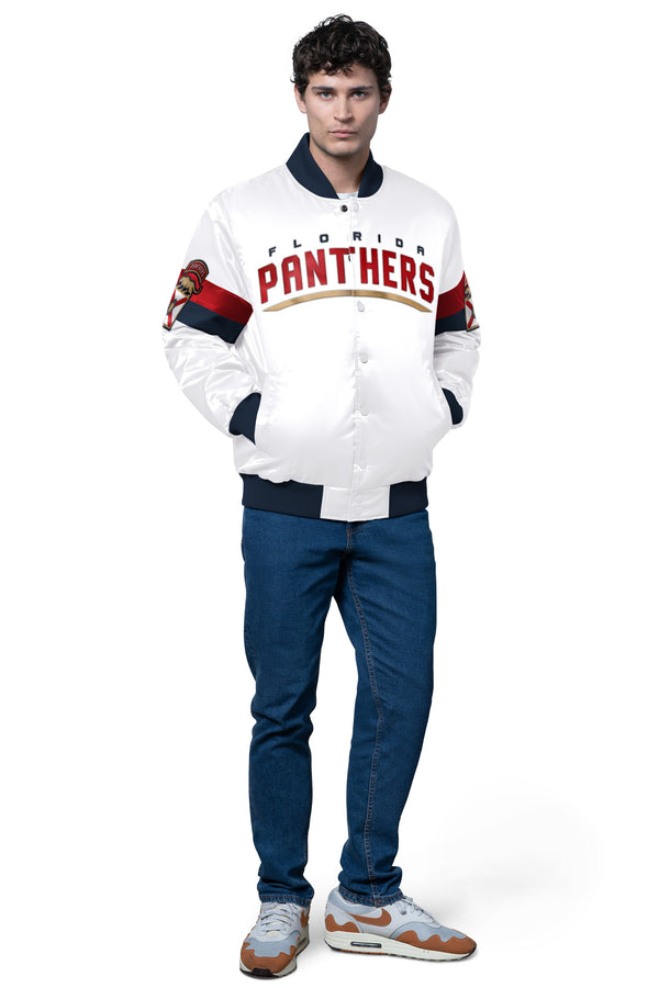 Starter MENS FLORIDA PANTHERS TRIPLE OPTION SATIN VARSITY JACKET