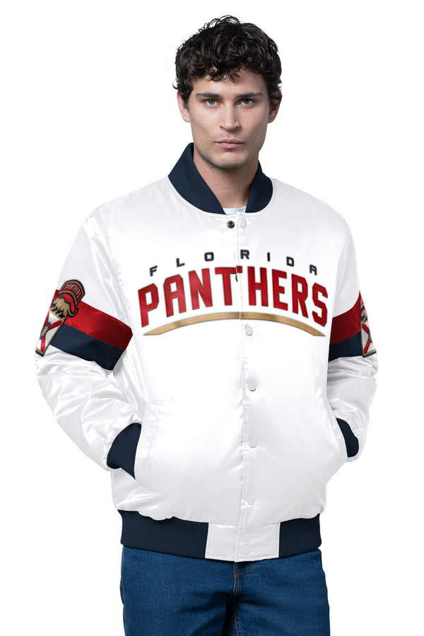 starter MENS FLORIDA PANTHERS TRIPLE OPTION SATIN VARSITY JACKET