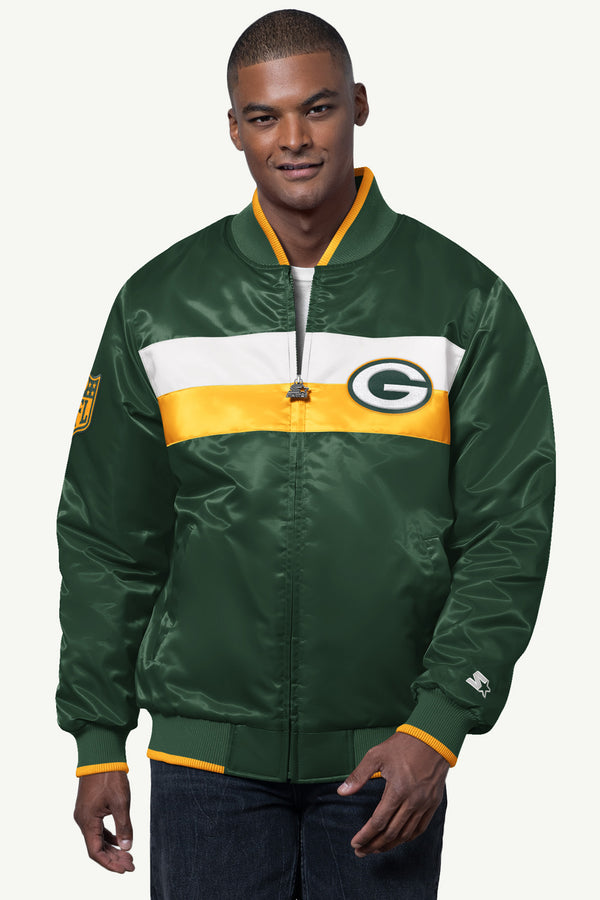 starter MENS GREEN BAY PACKERS AMBASSADOR SATIN VARSITY JACKET