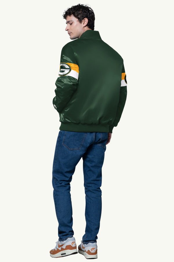 Starter MENS GREEN BAY PACKERS TRIPLE OPTION SATIN VARSITY JACKET