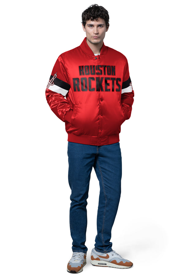 Starter MENS HOUSTON ROCKETS TRIPLE OPTION SATIN VARSITY JACKET