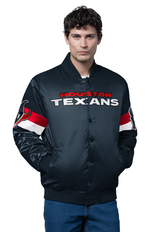 starter MENS HOUSTON TEXANS TRIPLE OPTION SATIN VARSITY JACKET
