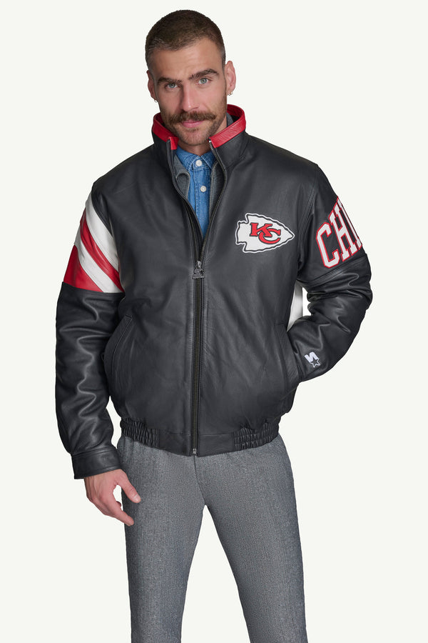 Starter MENS KANSAS CITY CHIEFS FULL ZIP LEATHER JACKET