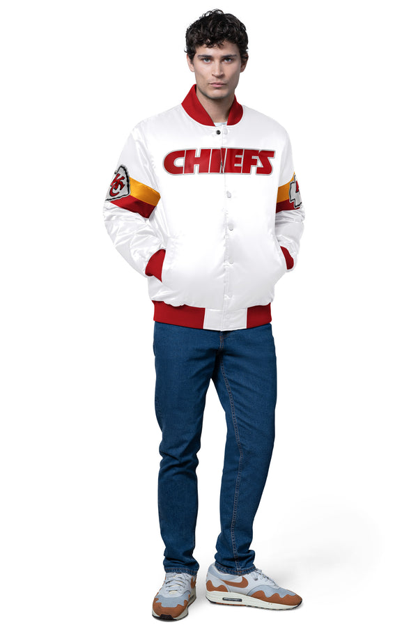 Starter MENS KANSAS CITY CHIEFS TRIPLE OPTION SATIN VARSITY JACKET