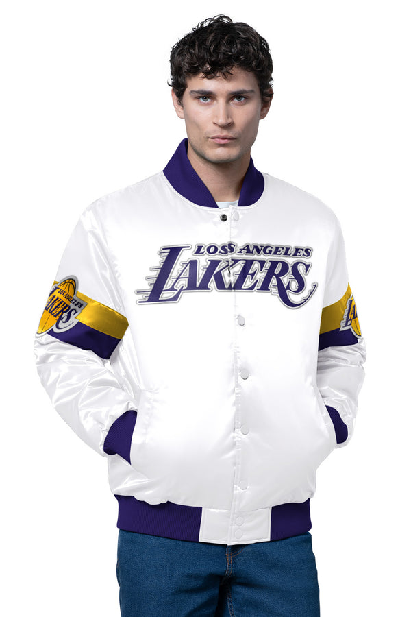 starter MENS LA LAKERS TRIPLE OPTION SATIN VARSITY JACKET