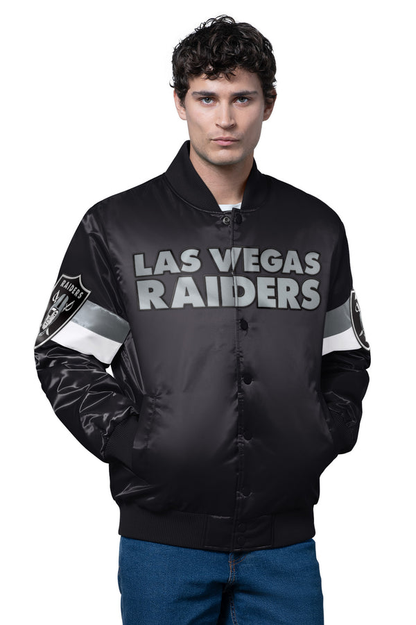 starter MENS LAS VEGAS RAIDERS TRIPLE OPTION SATIN VARSITY JACKET