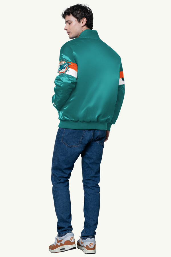Starter MENS MIAMI DOLPHINS TRIPLE OPTION SATIN VARSITY JACKET