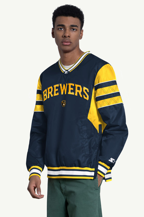 starter MENS MILWAUKEE BREWERS ENFORCER V-NECK PULLOVER JACKET