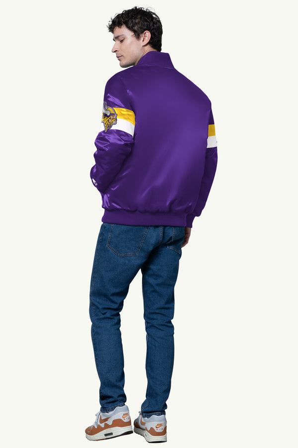 Starter MENS MINNESOTA VIKINGS TRIPLE OPTION SATIN VARSITY JACKET