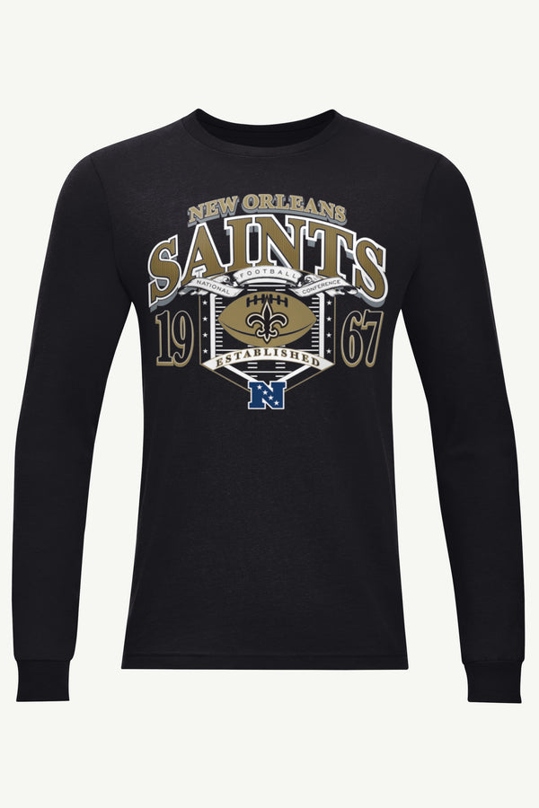 starter MENS NEW ORLEANS SAINTS 80s INSPIRED FIELD LONG SLEEVE T SHIRT