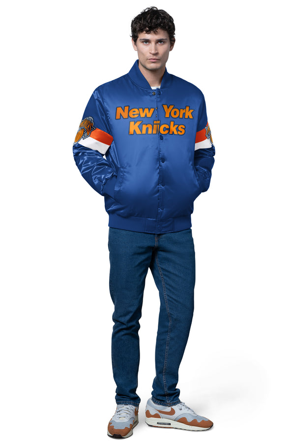 Starter MENS NEW YORK KNICKS TRIPLE OPTION SATIN VARSITY JACKET