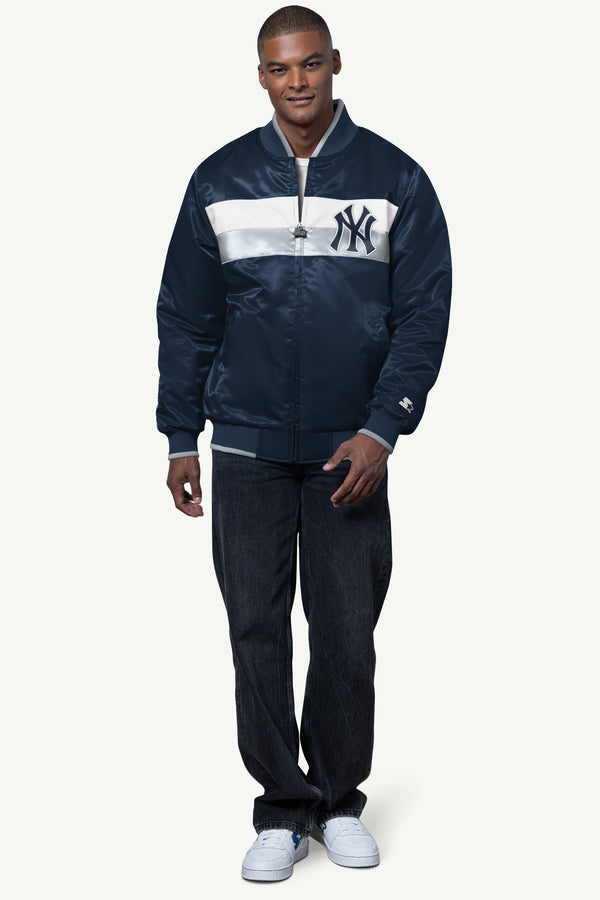 Starter MENS NEW YORK YANKEES AMBASSADOR SATIN VARSITY JACKET