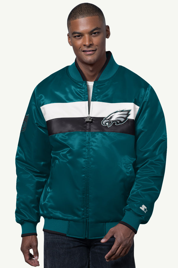 starter MENS PHILADELPHIA EAGLES AMBASSADOR SATIN VARSITY JACKET