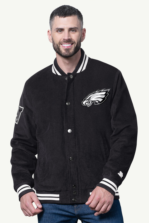 starter MENS PHILADELPHIA EAGLES BLACKOUT CORDUROY VARSITY JACKET