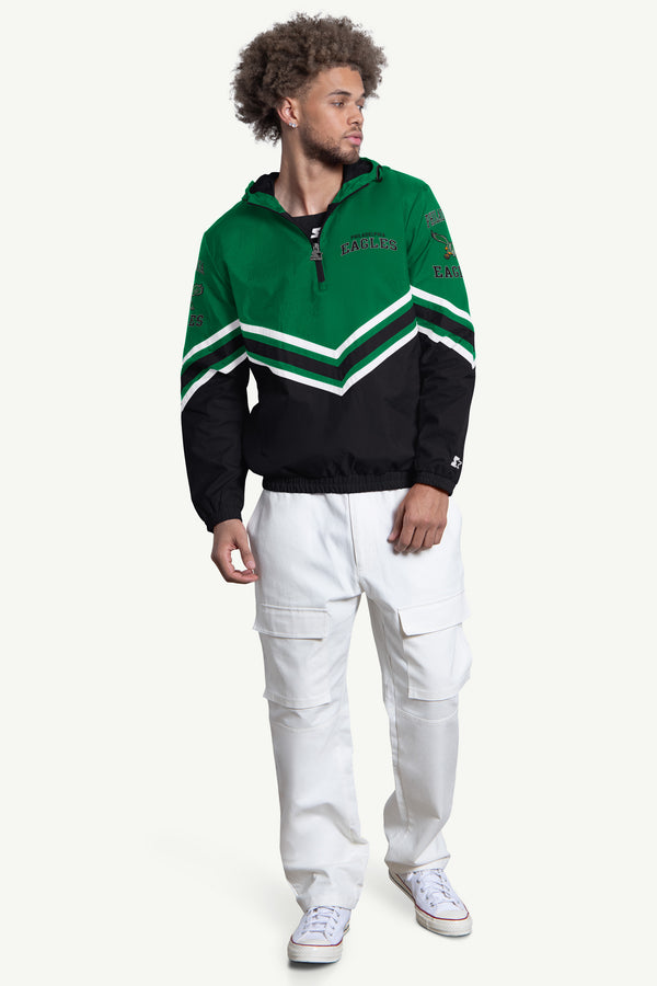 Starter MENS PHILADELPHIA EAGLES FAIR PLAY HALF ZIP HOODED PULLOVER