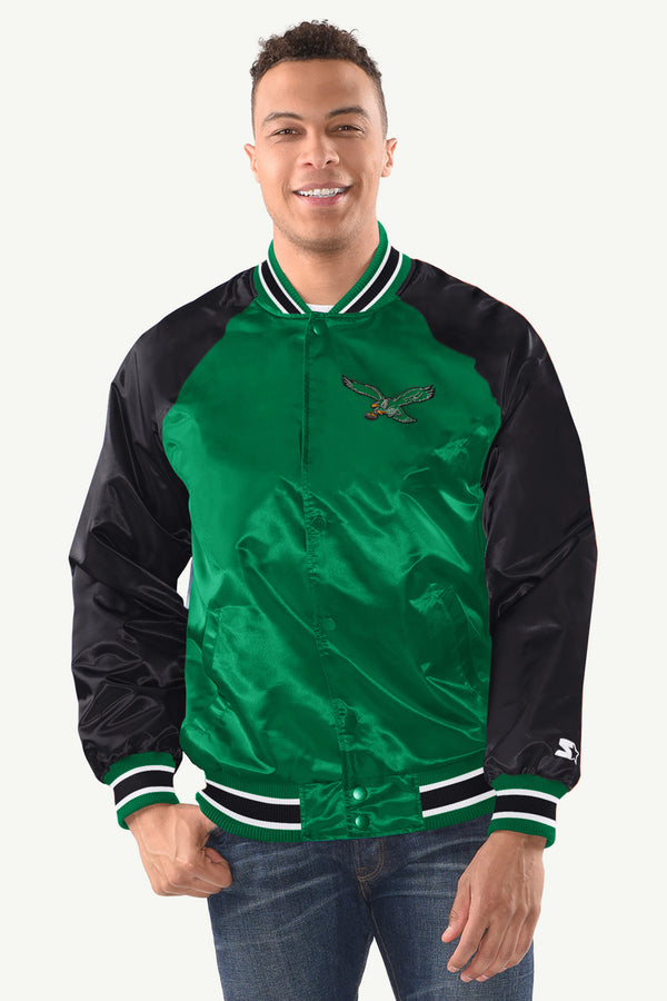 starter MENS PHILADELPHIA EAGLES INDUCTEE SATIN VARSITY JACKET