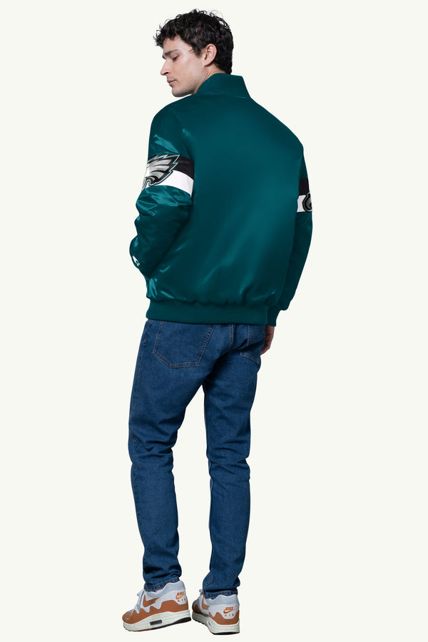 Starter MENS PHILADELPHIA EAGLES TRIPLE OPTION SATIN VARSITY JACKET