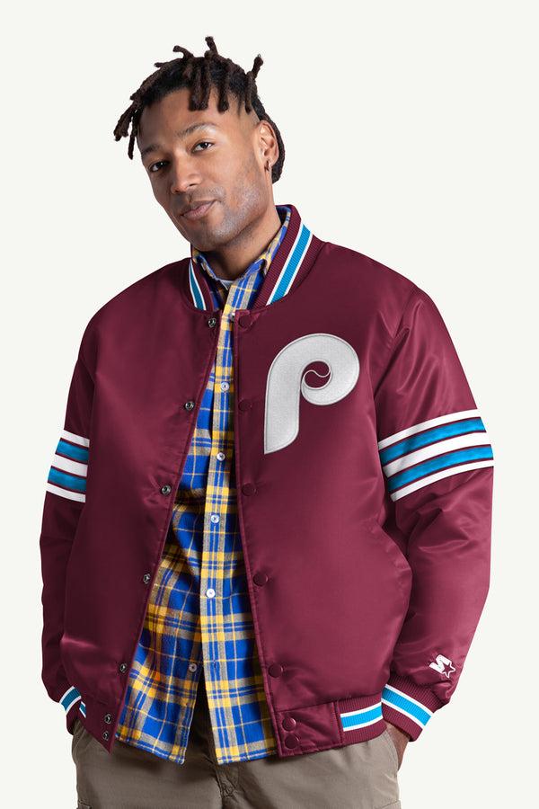 starter MENS PHILADELPHIA PHILLIES SATIN VARSITY JACKET